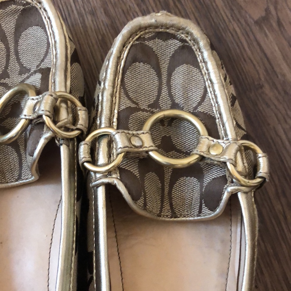 Vintage Coach loafers, gold/brown with gold hardware, size 9 - Picture 9 of 15